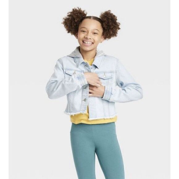 Girls' Hooded Jean Jacket - Cat & Jack Light Wash Blue Size XS(4/5). NWT. O - Picture 1 of 7